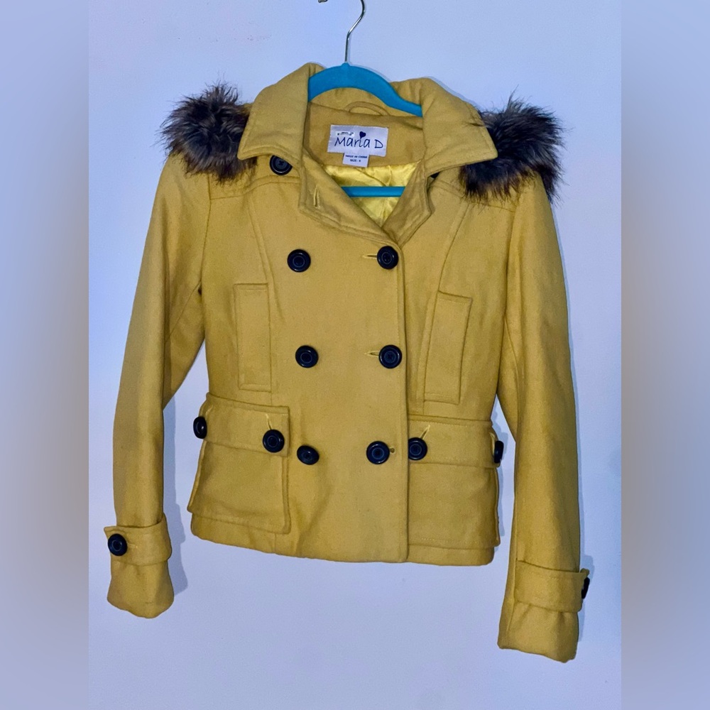 Maria D yellow jacket (pea coat) with brown button